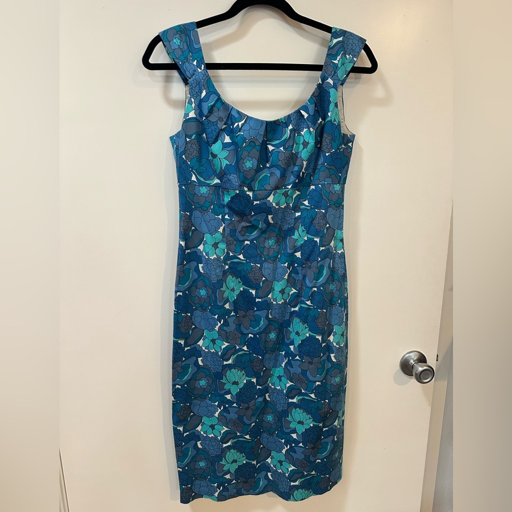 Maggy London retro print dress blue flowers size 6